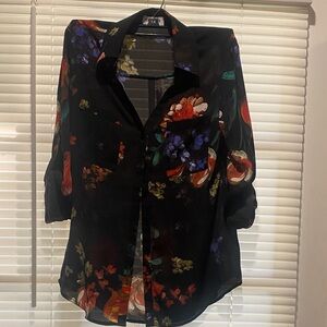 Express Multicolor Floral Button Down Shirt